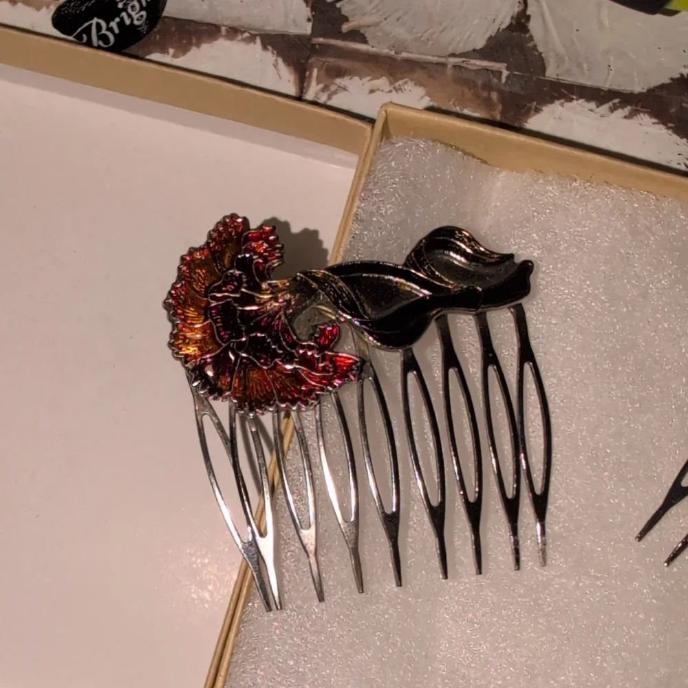 Vintage Cloisenne' Enamel Hair Comb Set